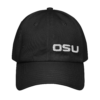The OSU Under Armour® dad cap is black with OSU embroidered in white on the front, providing a sleek and stylish appearance.
