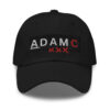 The ADAMC XXX (Amsterdam Center) DAD CAP, in classic black, features ADAMC embroidered in bold white and red with three striking red Xs below on the front, echoing the iconic Amsterdam Center emblem. The ADAMC XXX (Amsterdam Center) DAD CAP, in classic black, features ADAMC embroidered in bold white and red with three striking red Xs below on the front, echoing the iconic Amsterdam Center emblem.