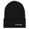 The strijder embroidered Cuffed Beanie is a plain black beanie with the word “STRIJDER” stitched in white on its folded brim. The strijder embroidered Cuffed Beanie is a plain black beanie with the word “STRIJDER” stitched in white on its folded brim.