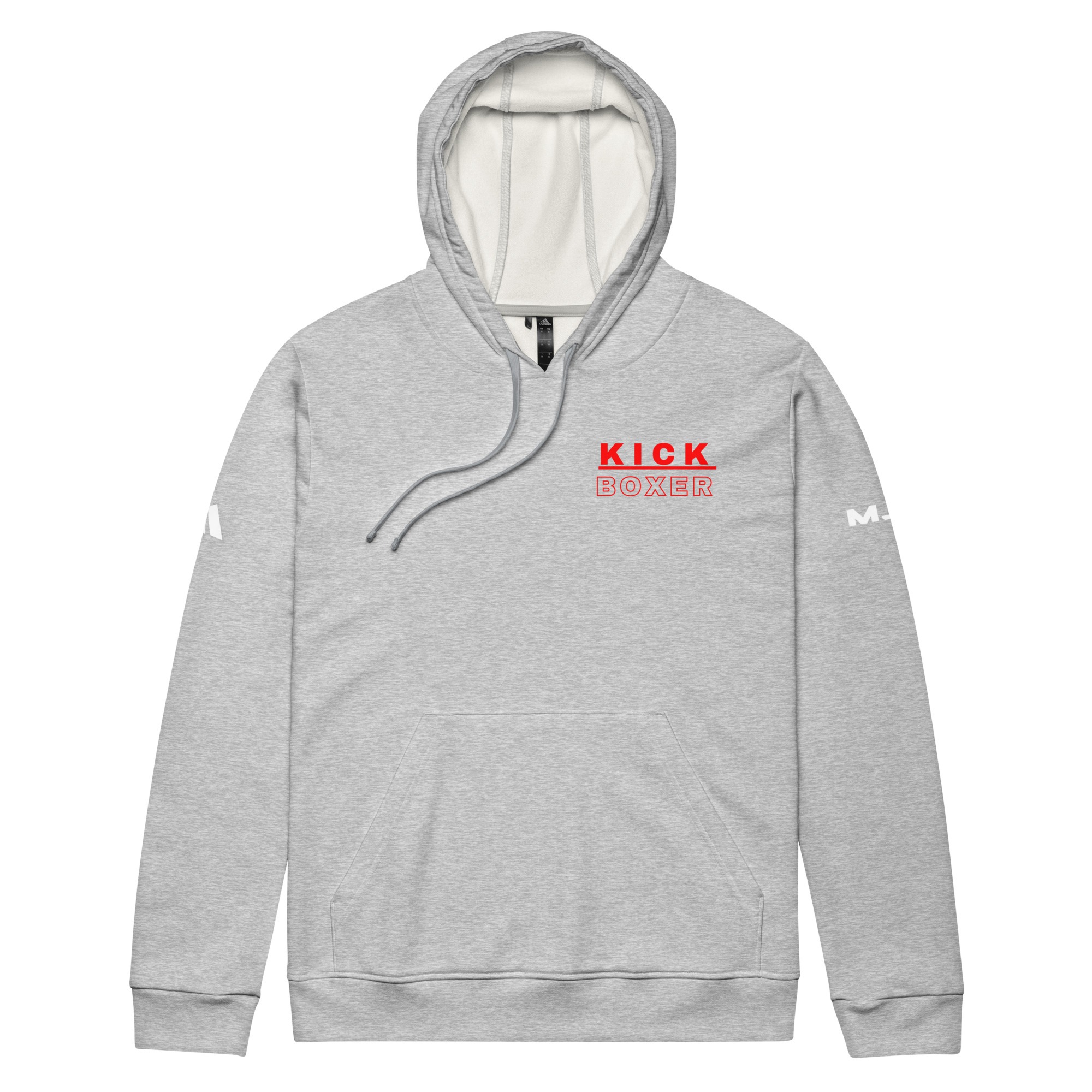 Introducing the AdidasĀ® fleece hoodie KICKBOXER EAT TRAIN SLEEP REPEAT: This light gray hoodie features a cozy front pocket, crisp white drawstrings, and āKICK BOXERā printed in bold red on the left chest. Stylish white Adidas logos accent both sleeves, while the hoodās inner lining is a clean, bright white. Perfect for those who live by the motto āeat train sleep repeat,ā this hoodie is photographed laid flat on a white background. Introducing the AdidasĀ® fleece hoodie KICKBOXER EAT TRAIN SLEEP REPEAT: This light gray hoodie features a cozy front pocket, crisp white drawstrings, and āKICK BOXERā printed in bold red on the left chest. Stylish white Adidas logos accent both sleeves, while the hoodās inner lining is a clean, bright white. Perfect for those who live by the motto āeat train sleep repeat,ā this hoodie is photographed laid flat on a white background.