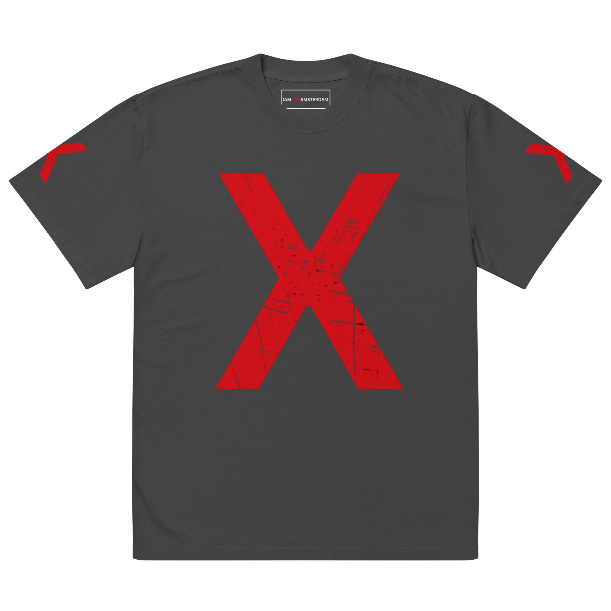 Introducing the XXX DAMSKO Oversized faded t-shirt: a dark gray, oversized piece showcasing DAMSKO’s signature bold style with a large distressed red X on the front and smaller red X details on both sleeves. The subtly faded finish lends an edgy, worn-in vibe—perfect for effortless streetwear looks. Introducing the XXX DAMSKO Oversized faded t-shirt: a dark gray, oversized piece showcasing DAMSKO’s signature bold style with a large distressed red X on the front and smaller red X details on both sleeves. The subtly faded finish lends an edgy, worn-in vibe—perfect for effortless streetwear looks.