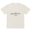 A’DAM XXX Oversized faded shirt in white, with bold black ADAM | X X X lettering across the chest and AMSTERDAMSKO printed underneath in smaller font. A’DAM XXX Oversized faded shirt in white, with bold black ADAM | X X X lettering across the chest and AMSTERDAMSKO printed underneath in smaller font.