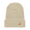 LaDino Waffle Beanie in beige with a folded brim, featuring a small orange dinosaur logo embroidered on the front. This cozy knit beanie blends comfort and playful style, perfect for any casual outing.