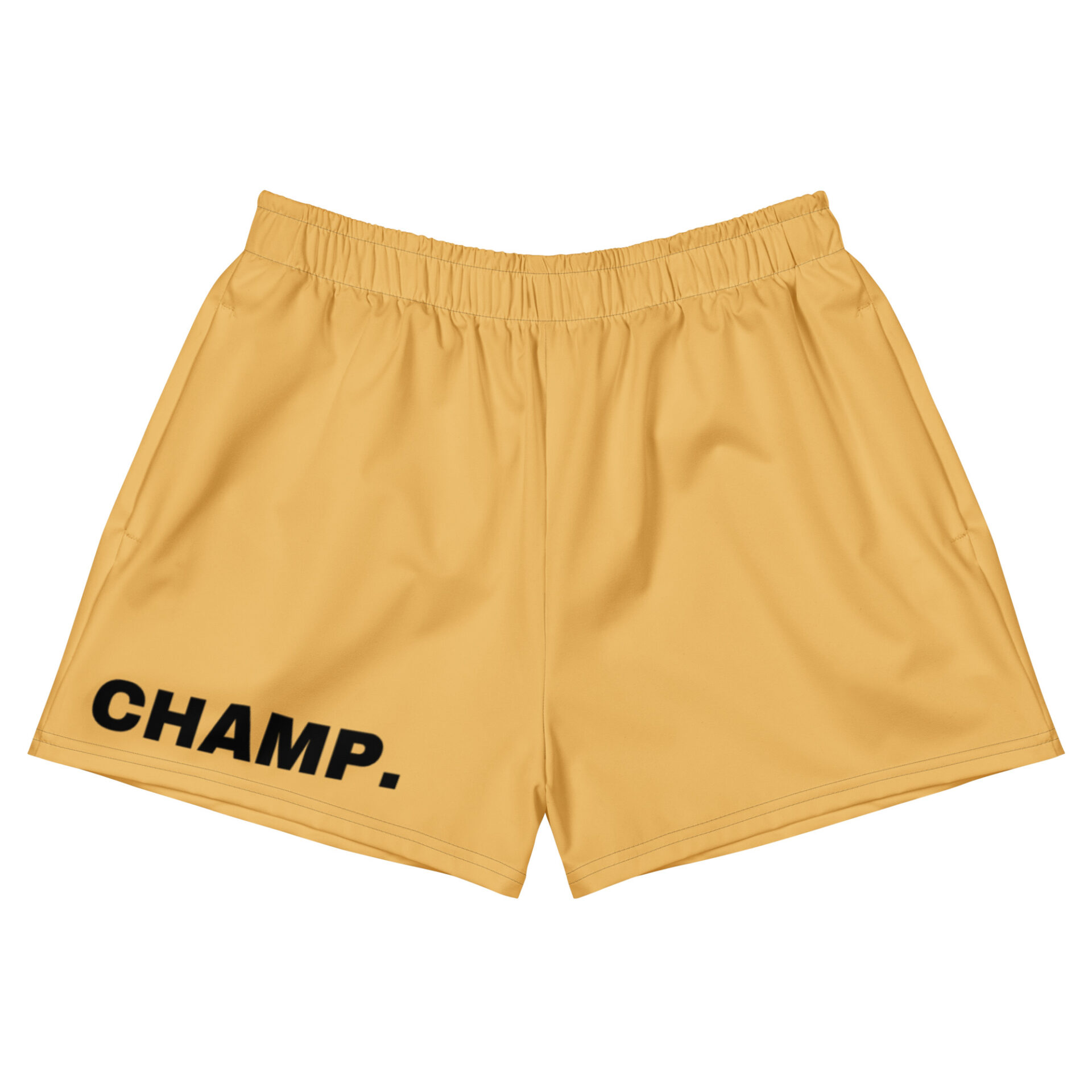 CHAMP Golden Athletic Shorts feature an elastic waistband for maximum comfort and style during any workout. The bold “CHAMP.” print in black on the lower left leg makes these athletic shorts a standout choice. CHAMP Golden Athletic Shorts feature an elastic waistband for maximum comfort and style during any workout. The bold “CHAMP.” print in black on the lower left leg makes these athletic shorts a standout choice.