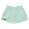 Light green MJL Athletic Shorts featuring an elastic waistband and black MJL initials on the lower left leg, shown against a plain white background. Light green MJL Athletic Shorts featuring an elastic waistband and black MJL initials on the lower left leg, shown against a plain white background.