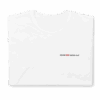 A folded ADAM XXX tantoe oud White Short-Sleeve T-shirt with small chest text: ADAM XXX tantee oud—XXX in red, the rest in black. A folded ADAM XXX tantoe oud White Short-Sleeve T-shirt with small chest text: ADAM XXX tantee oud—XXX in red, the rest in black.