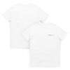 Two plain white Short-Sleeve Unisex T-Shirts are shown, with one displaying the front and the other the back. The front features small red and black ACME XXX knitted t-shirt text on the left chest. Two plain white Short-Sleeve Unisex T-Shirts are shown, with one displaying the front and the other the back. The front features small red and black ACME XXX knitted t-shirt text on the left chest.